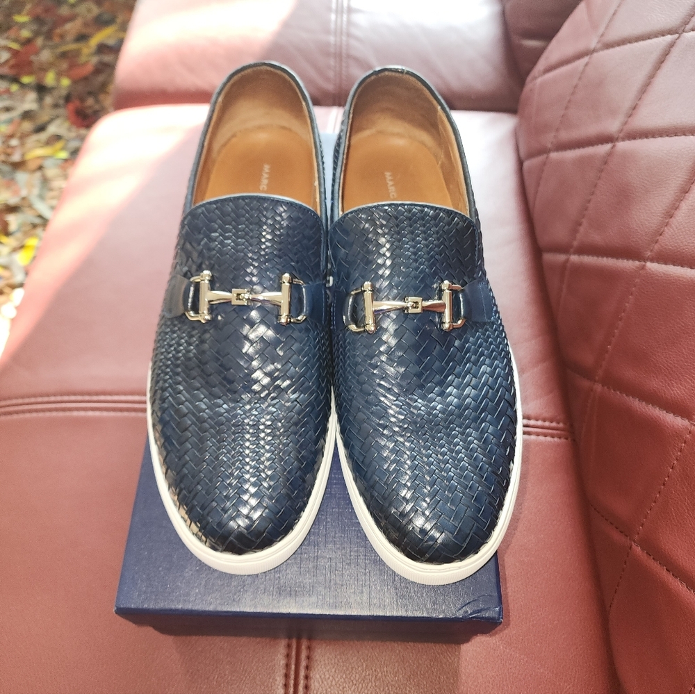 Marc Nolan Boardwalk Woven Calfskin Leather Bit Buckle Slip On Sneakers - Size14 - Picture 2 of 5